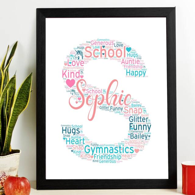 Personalised Any Initial Gifts Word Art Wall Print - Girl's Name Decor Custom Nursery Wall Decor Framed/Unframed - image 1