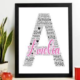 Personalised Any Initial Gifts Word Art Wall Print - Girl's Name Decor Custom Nursery Wall Decor Framed/Unframed - thumbnail 2