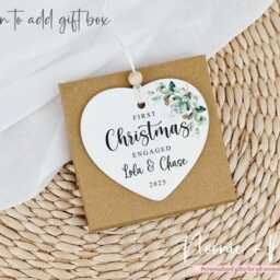 First Christmas Engaged - Engagement Gift, Keepsake, Tree Decoration, Personalised Ceramic Bauble Style8 - thumbnail 2