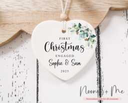 First Christmas Engaged - Engagement Gift, Keepsake, Tree Decoration, Personalised Ceramic Bauble Style8 - thumbnail 1