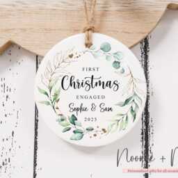 First Christmas Engaged - Engagement Gift, Keepsake, Tree Decoration, Personalised Ceramic Bauble Style8 - thumbnail 3