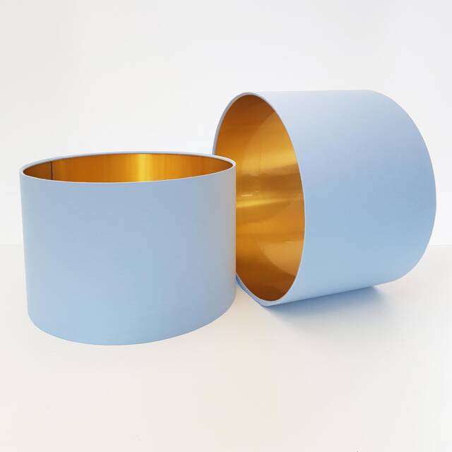 Light Blue Lampshade in Cotton With Gold Lining Large Ceiling Lightshade - image 1
