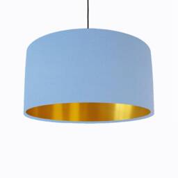 Light Blue Lampshade in Cotton With Gold Lining Large Ceiling Lightshade - thumbnail 2