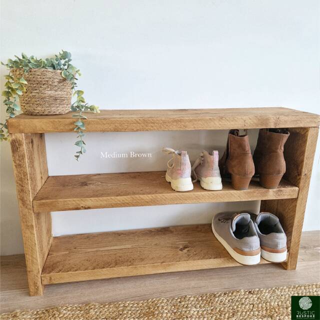 Rustic Reclaimed Wood Shoe Bench Hallway Storage Rack - image 1