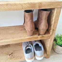 Rustic Reclaimed Wood Shoe Bench Hallway Storage Rack - thumbnail 3