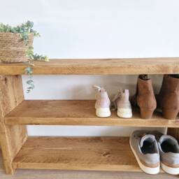Rustic Reclaimed Wood Shoe Bench Hallway Storage Rack - thumbnail 2