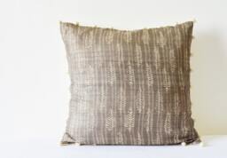 Hand Block Printed Silk Cushion Cover, Grey Indian Motif, Pom Pillow