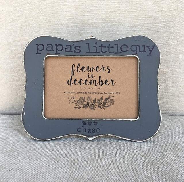 Personalized Picture Frame Papa's Little Guy, Hand-Painted Distressed Wood - image 1
