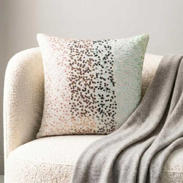 Sequin Embroidered Ombre Pattern, Pastel Pink Art Silk, 24x24/26x26 Modern Euro Sham - image 1