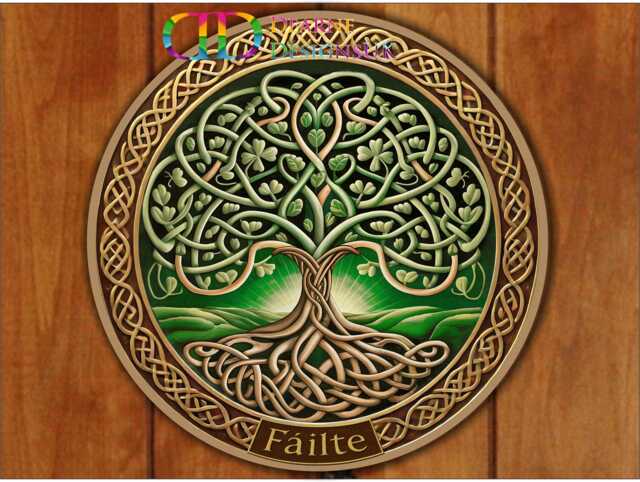 F??ilte Irish Welcome Sign, Celtic Tree Of Life Wall Plaque, Emerald Green Knotwork, Gaelic Garden Decorations, Wreath Signs - image 1