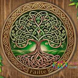 F??ilte Irish Welcome Sign, Celtic Tree Of Life Wall Plaque, Emerald Green Knotwork, Gaelic Garden Decorations, Wreath Signs - thumbnail 2