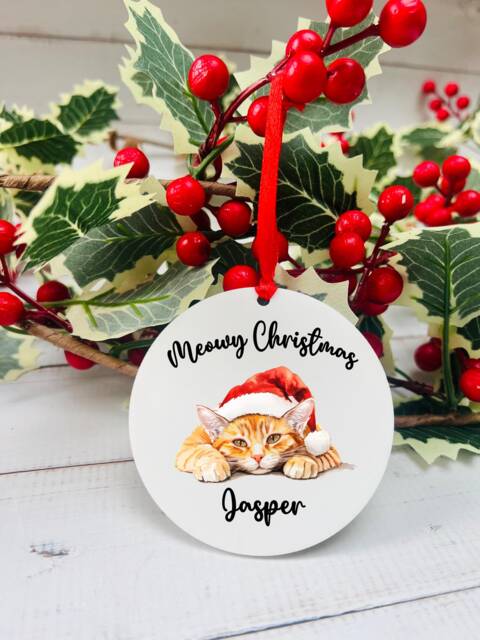 Personalised Cat Tree Decoration, Bauble, Christmas Keepsake, Ornament, Gift - image 1