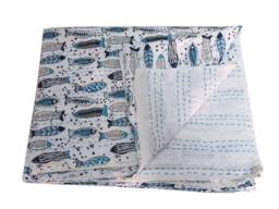 Indian Handmade Fish Printed Kantha Quilt Cotton Gudri Quilted Blanket Throw Multi Size Kantha Gudri - thumbnail 1