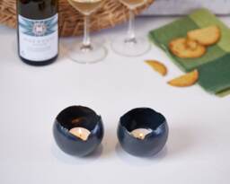 Set Of 2 Black Ceramic Candle Holders - Round Egg-Shaped Bowls - thumbnail 1