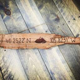 Rustic Mountainscape Wood Coordinates Sign - Driftwood Mountain Lodge Wall Art Decor, Outdoor Wedding, Woodsy Cabin Gift - thumbnail 2