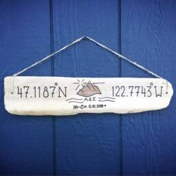 Rustic Mountainscape Wood Coordinates Sign - Driftwood Mountain Lodge Wall Art Decor, Outdoor Wedding, Woodsy Cabin Gift - thumbnail 3