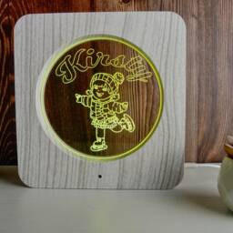 Personalized Ice Skating Led Night Light - Wood Effect Kids Room Decor - thumbnail 2