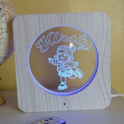 Personalized Ice Skating Led Night Light - Wood Effect Kids Room Decor - thumbnail 4