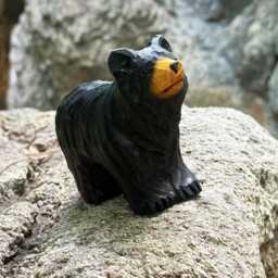 Custom Adorable Wooden Bear Figurine, Black For Desktop Decor, Statue Gifts Her, Handcrafted Animal Figurines - thumbnail 3