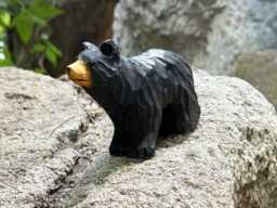 Custom Adorable Wooden Bear Figurine, Black For Desktop Decor, Statue Gifts Her, Handcrafted Animal Figurines - thumbnail 1