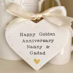 Personalised 50Th Anniversary Ceramic Heart Gift Golden Wedding Keepsake, Hand Stamped Ceramic Ornament, Congratulations Plaque, Decoration - thumbnail 3