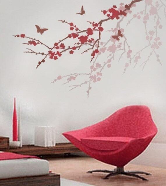 Stencil Sakura & Butterflies. Reusable Stencils Better Than Wall Decals - image 1
