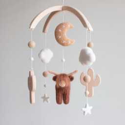 Baby Mobile Longhorn Cow Wooden Cactus Boho Western Nursery