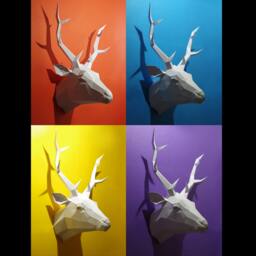 White Deer Paper Head, Papercraft Kit in Geometric, Polygonal Style, Sculpture Stag - thumbnail 3