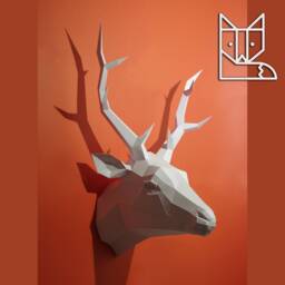 White Deer Paper Head, Papercraft Kit in Geometric, Polygonal Style, Sculpture Stag - thumbnail 2
