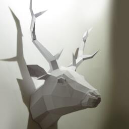 White Deer Paper Head, Papercraft Kit in Geometric, Polygonal Style, Sculpture Stag - thumbnail 4