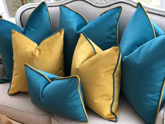Teal & Mustard Gold Velvet Cushion Cover Set - image 1