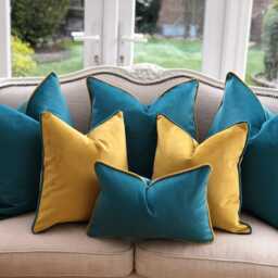 Teal & Mustard Gold Velvet Cushion Cover Set - thumbnail 3