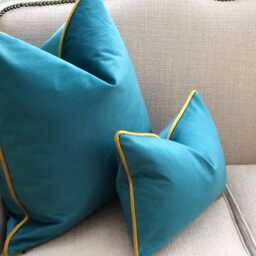 Teal & Mustard Gold Velvet Cushion Cover Set - thumbnail 4