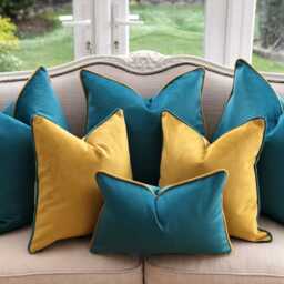 Teal & Mustard Gold Velvet Cushion Cover Set - thumbnail 2