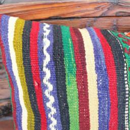 4060cm - 1624In Rectangle Vintage Handwoven Kilim Cushion Cover Striped Strong Colours Orange Green Blue - thumbnail 2