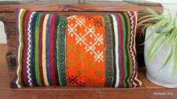 4060cm - 1624In Rectangle Vintage Handwoven Kilim Cushion Cover Striped Strong Colours Orange Green Blue - thumbnail 1