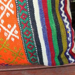 4060cm - 1624In Rectangle Vintage Handwoven Kilim Cushion Cover Striped Strong Colours Orange Green Blue - thumbnail 3