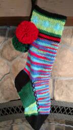 Old Fashioned Hand Knit Heartfelt Christmas Stocking Red Blue Lime Green Turquoise Snowflake Detail