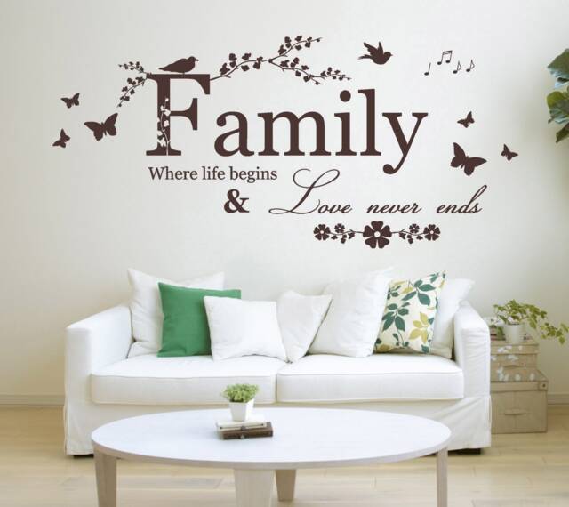 Family, Where Life Begins & Love Never Ends Quote, Vinyl Wall Art Sticker Decal Mural, Bedroom, Lounge. Home, Decor. Inspirational - image 1