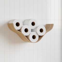 Toilet Paper Holder, Oak Wooden Shelf, Cloud Wc Roll Storage, Wall Mount Floating Rolls Rack, Unique Holders For Bathroom, Tp Organizer - thumbnail 1