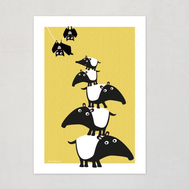 Tapirs & Bats Poster Illustration Animals Prints Nursery Posters Baby Room Decoration Children Pictures Wall Kids Print - image 1