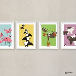 Tapirs & Bats Poster Illustration Animals Prints Nursery Posters Baby Room Decoration Children Pictures Wall Kids Print - thumbnail 2
