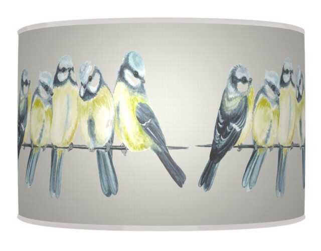 Watercolour Bird Lampshade - Green & Blue Drum Ceiling Light Shade Nature Inspired Pendant For Bedroom Or Living Room - image 1