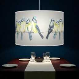 Watercolour Bird Lampshade - Green & Blue Drum Ceiling Light Shade Nature Inspired Pendant For Bedroom Or Living Room - thumbnail 2