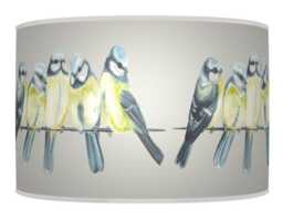 Watercolour Bird Lampshade - Green & Blue Drum Ceiling Light Shade Nature Inspired Pendant For Bedroom Or Living Room - thumbnail 1