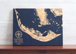 Sanibel Island, Florida Map - Engraved Wood Coastal Art Sign, Beach House Home Decor Wall Hanging Nautical Print, Unique Personalized Gift - thumbnail 1