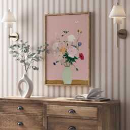 Pink Vase Flowers Print, Pastel Still Life Wall Art, Colourful Botanical Poster, Modern Floral Painting, Dining Room Decor - thumbnail 2