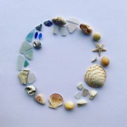 Sea Glass & Shell Coastal Wreath Wall Art - Framed Picture Handmade in Cornwall - thumbnail 2