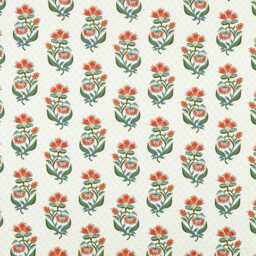 Poppy Block Print Cafe Curtains Cotton Linen Blend Red Green - thumbnail 2