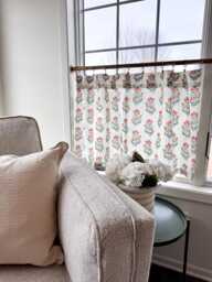 Poppy Block Print Cafe Curtains Cotton Linen Blend Red Green